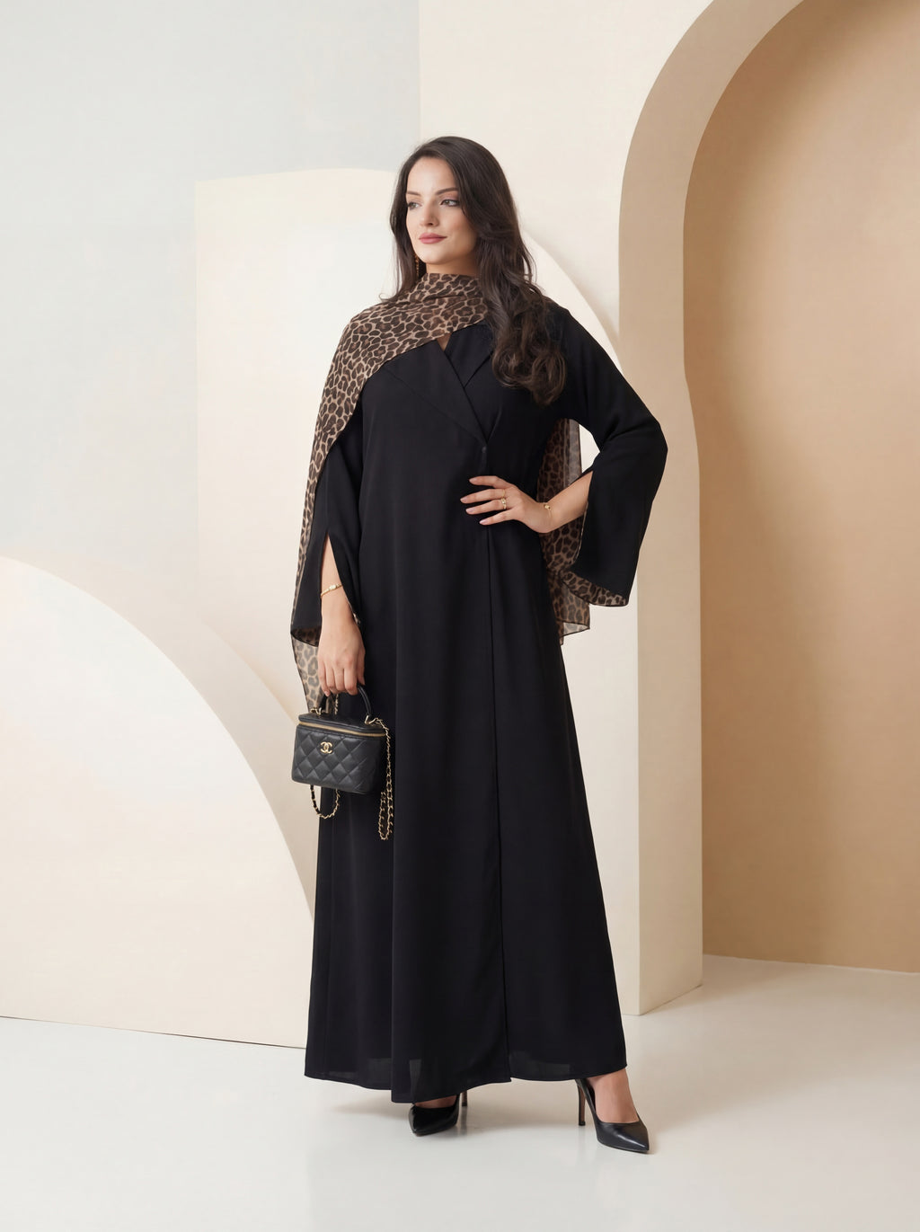 Black Flow Maxi Dress – Chic Leopard Accent