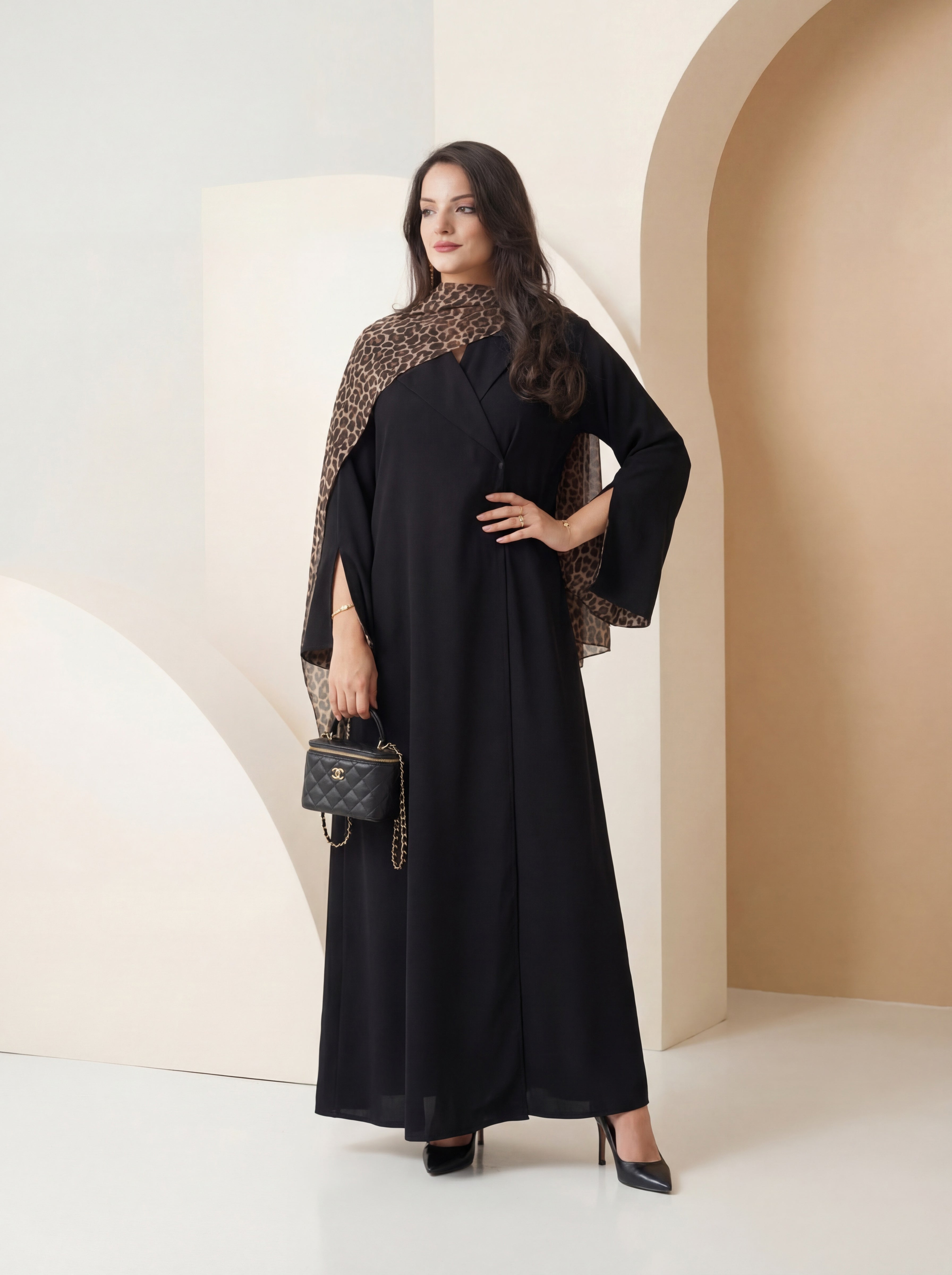 Black Flow Maxi Dress – Chic Leopard Accent