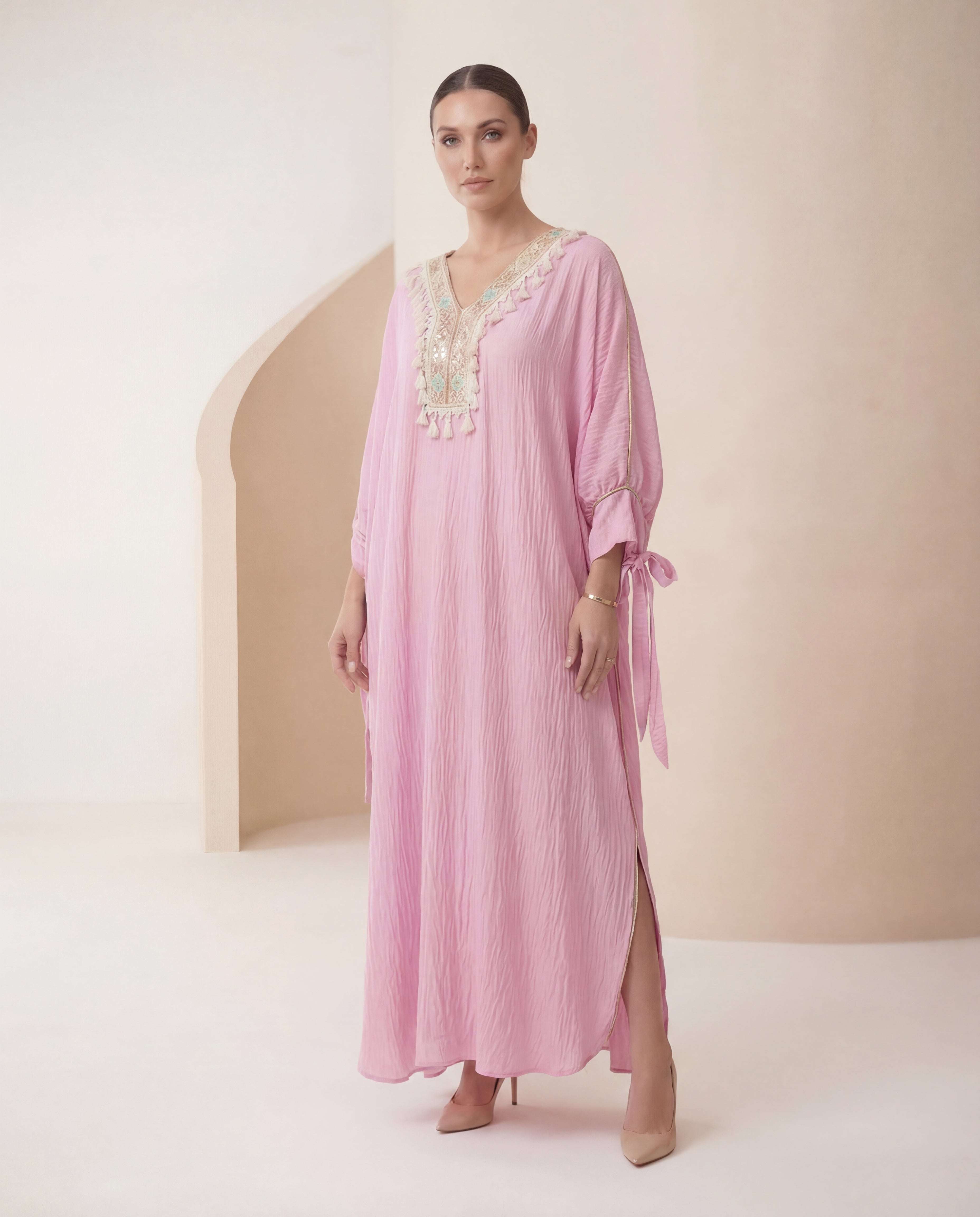 Boho Luxe Kaftan – Embroidered Tassel Detail