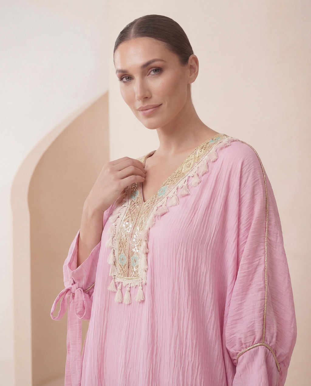 Boho Luxe Kaftan – Embroidered Tassel Detail