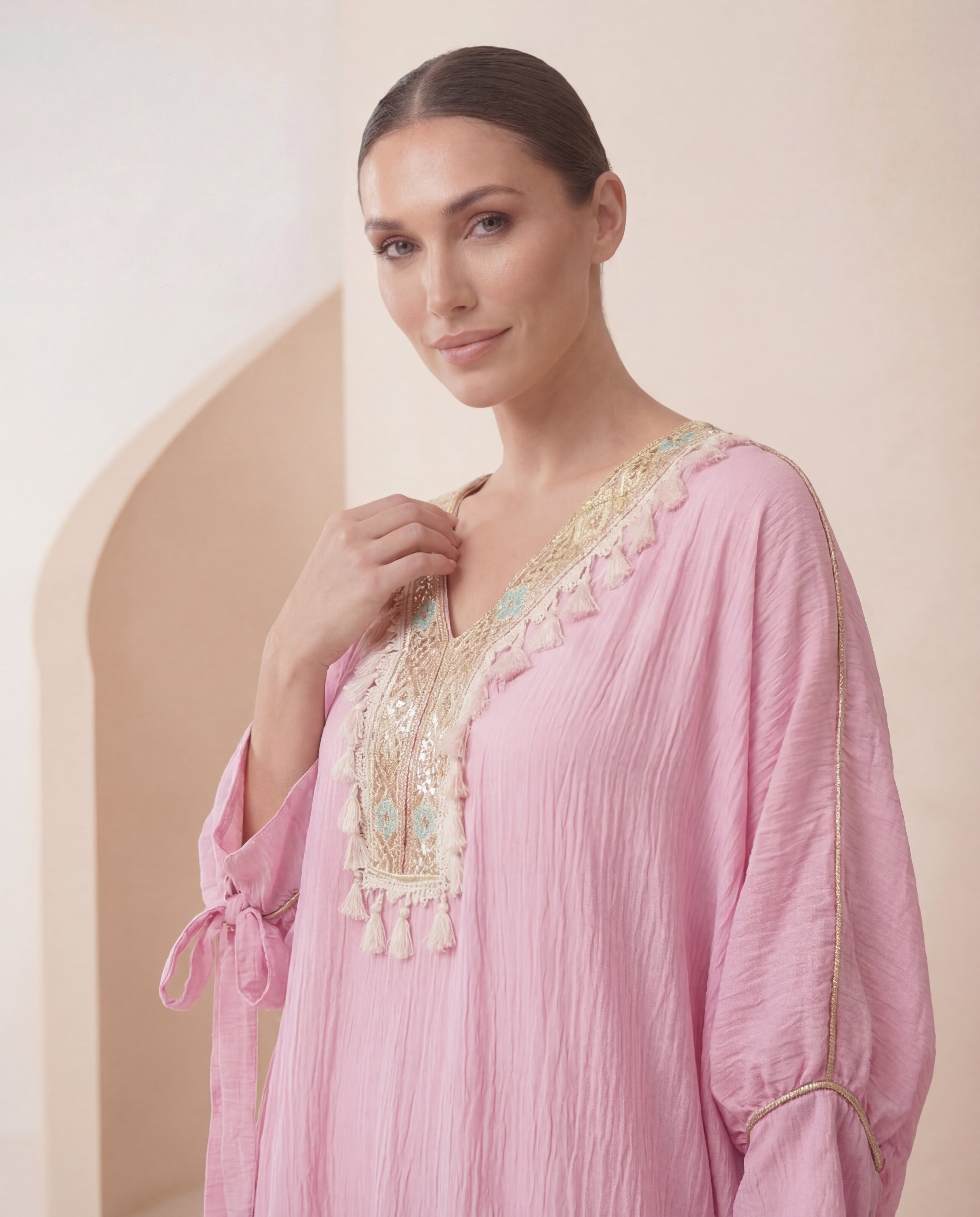 Boho Luxe Kaftan – Embroidered Tassel Detail