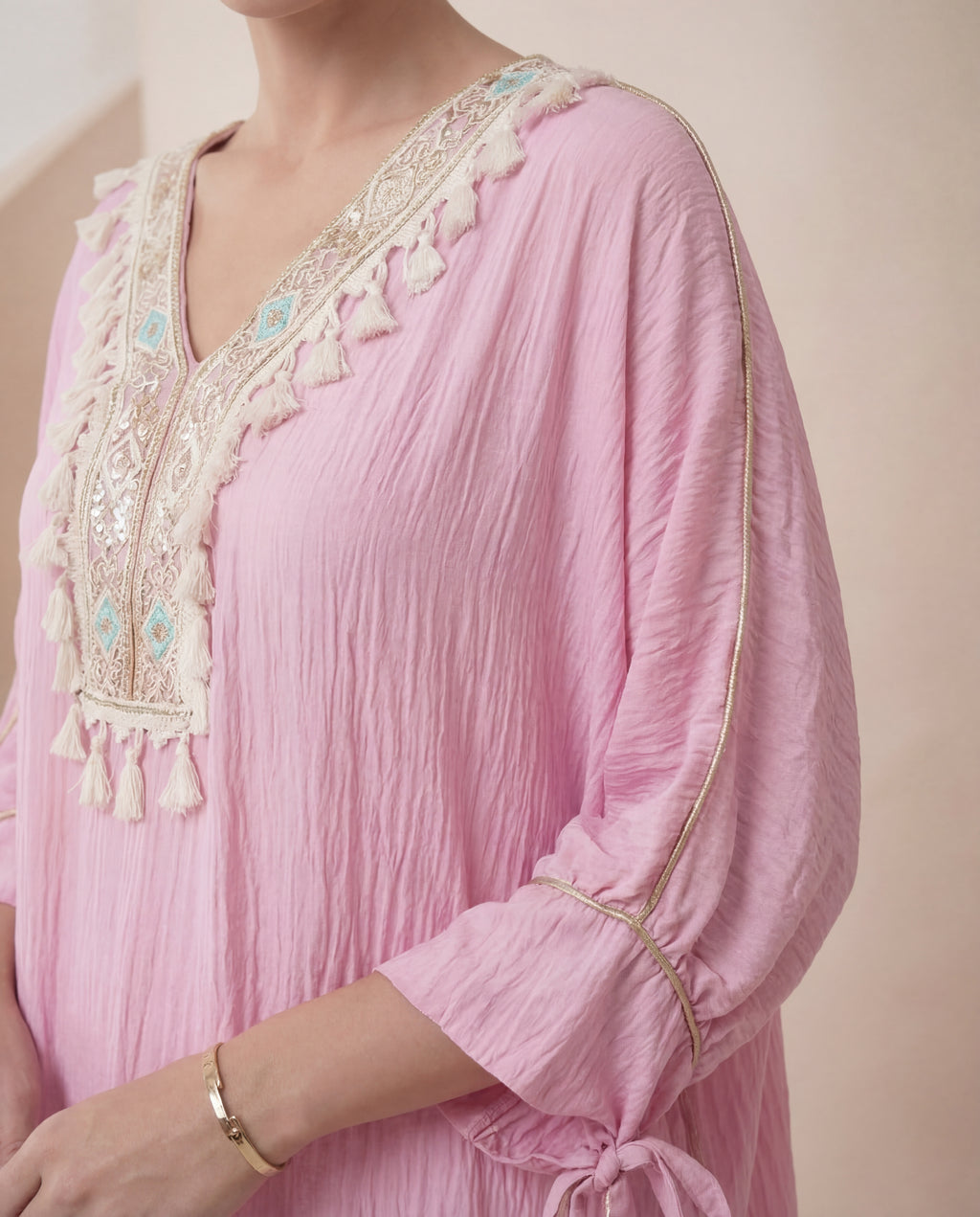 Boho Luxe Kaftan – Embroidered Tassel Detail