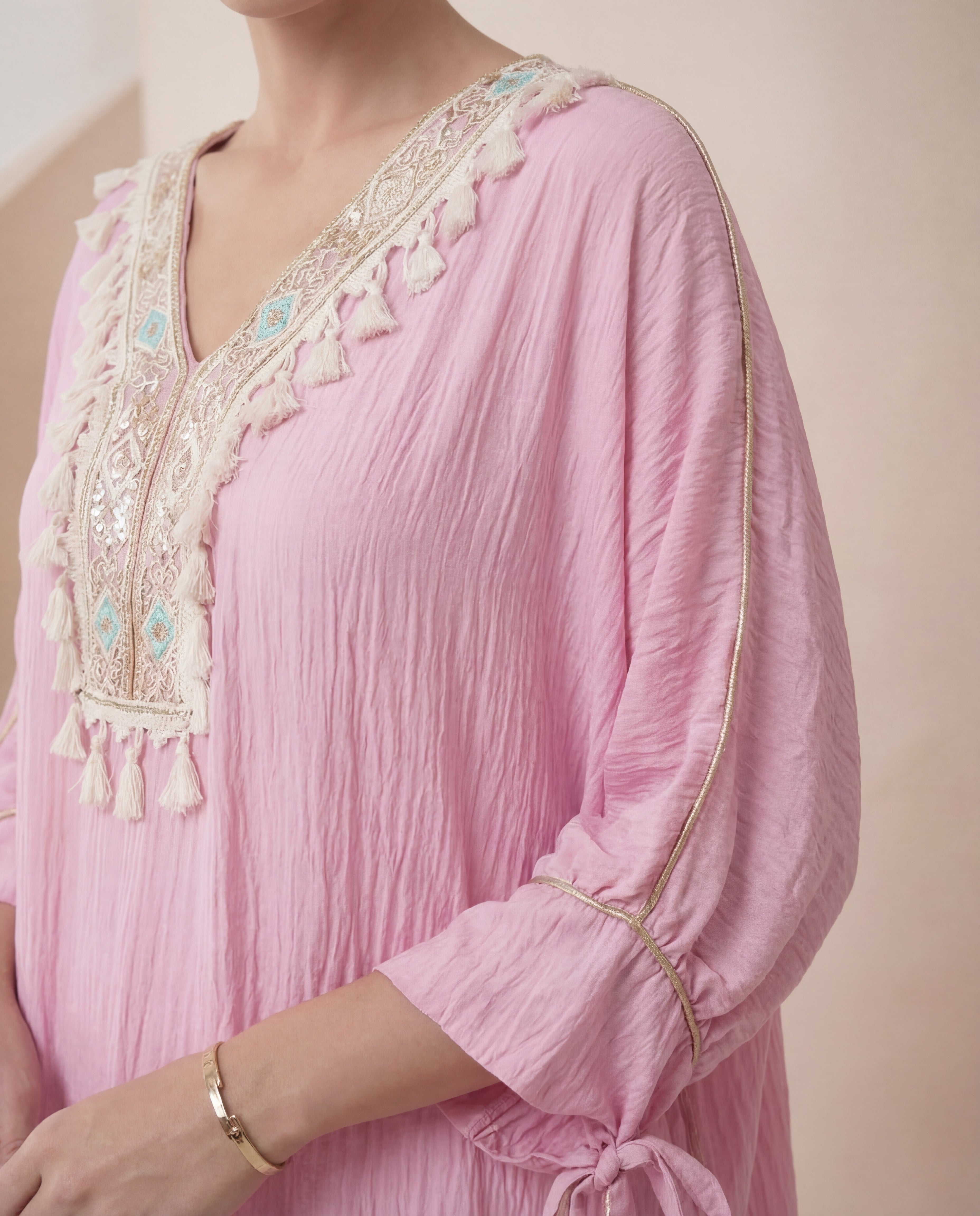 Boho Luxe Kaftan – Embroidered Tassel Detail