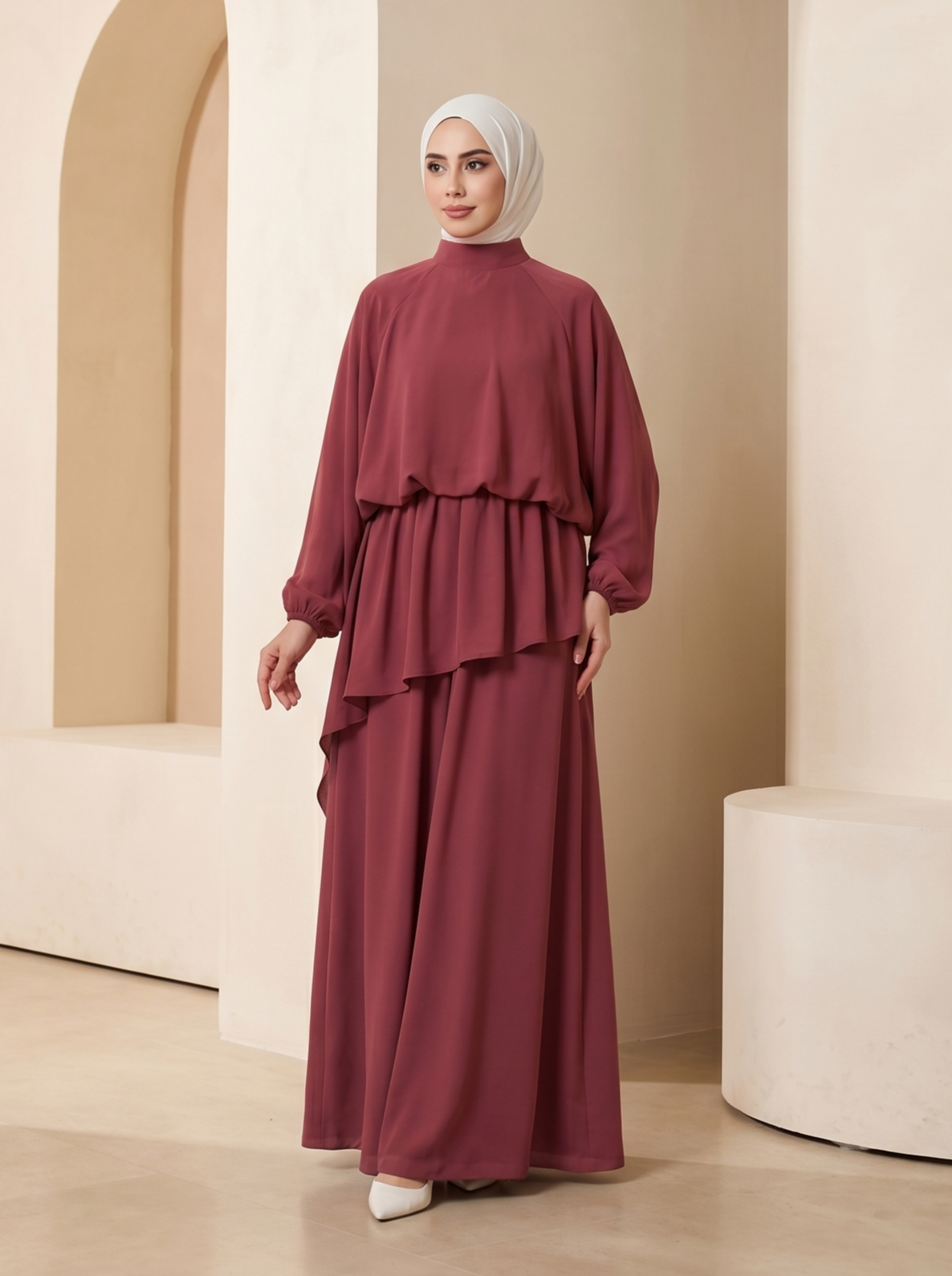 طقم الاناقة (عنابي فاتح )