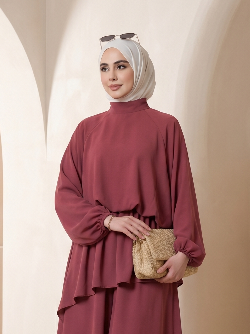 طقم الاناقة (عنابي فاتح )