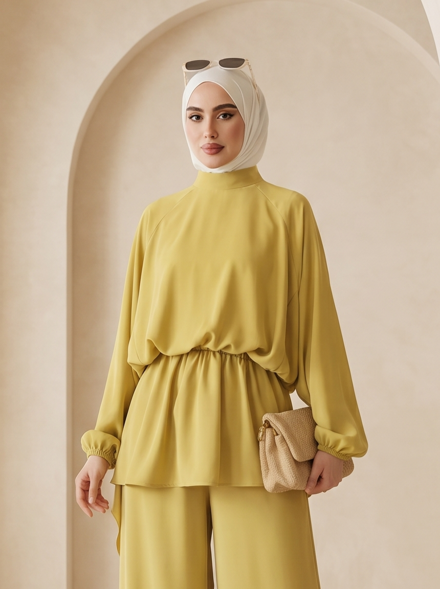 طقم الاناقة ( زيتي فاتح )