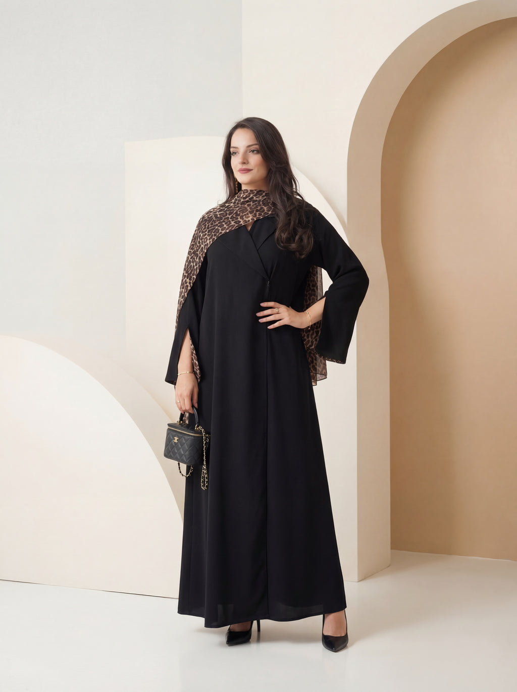 Black Flow Maxi Dress – Chic Leopard Accent