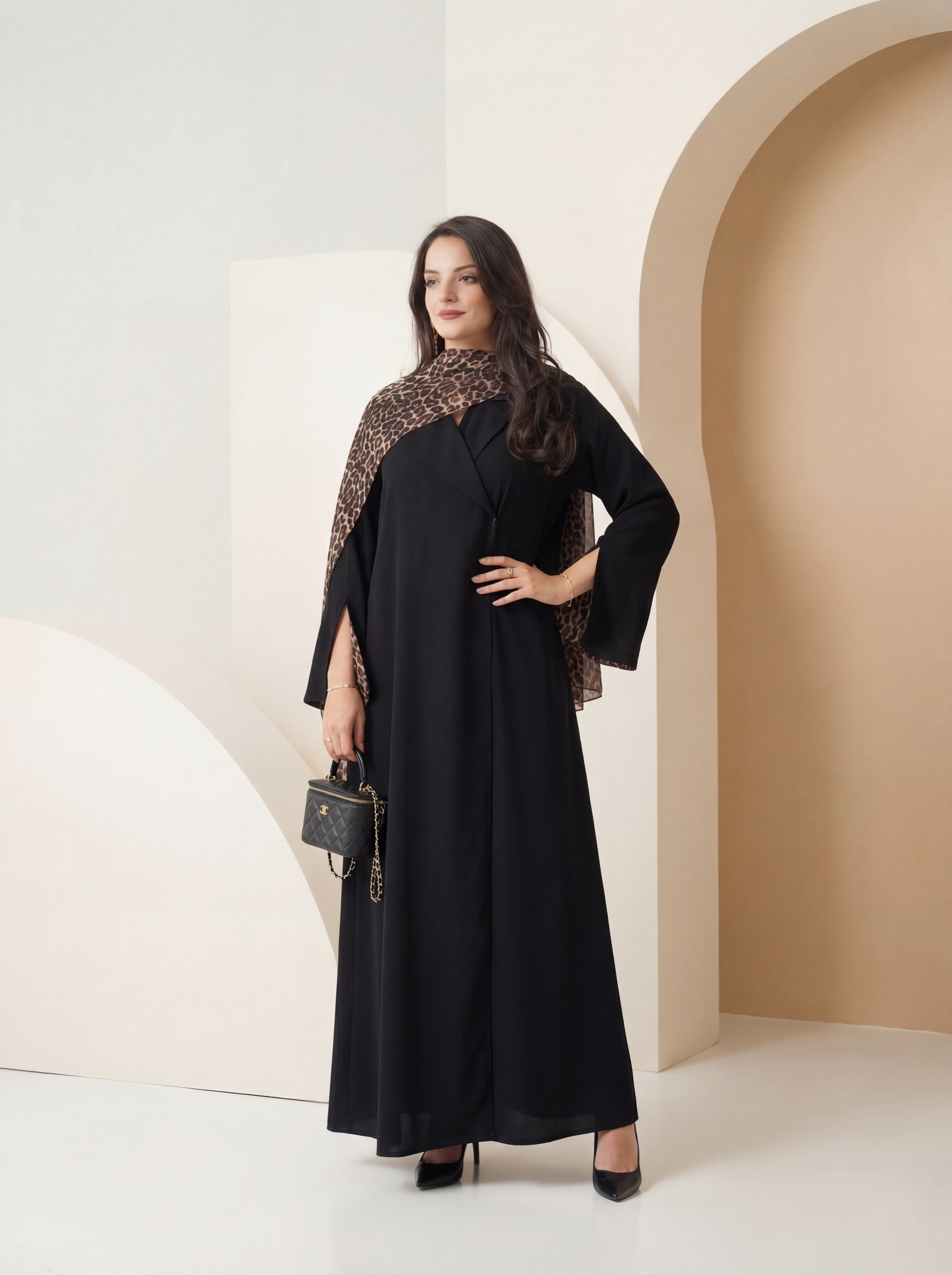 Black Flow Maxi Dress – Chic Leopard Accent