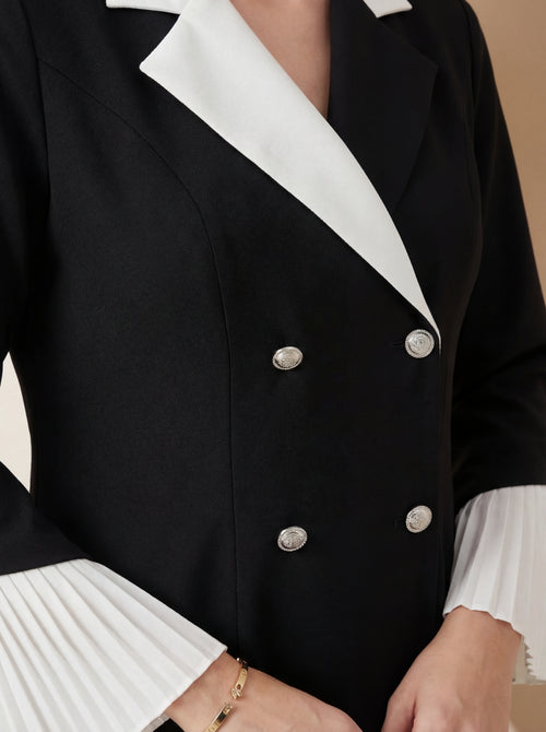 Black Tailored Midi Dress – Contrast Collar Edition